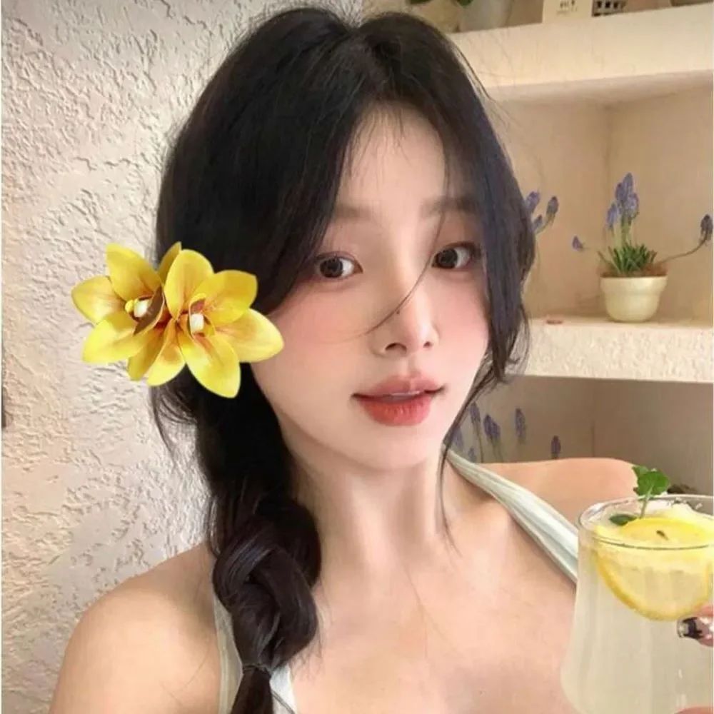 Yellow orchid flower Hair Clip A1609